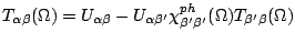 $\displaystyle T_{\alpha \b }(\Omega ) = U_{\alpha \b }-U_{\alpha \b ^\prime} \chi^{ph}_{\beta^\prime\beta^\prime}(\Omega )T_{\beta^\prime\beta}(\Omega )$